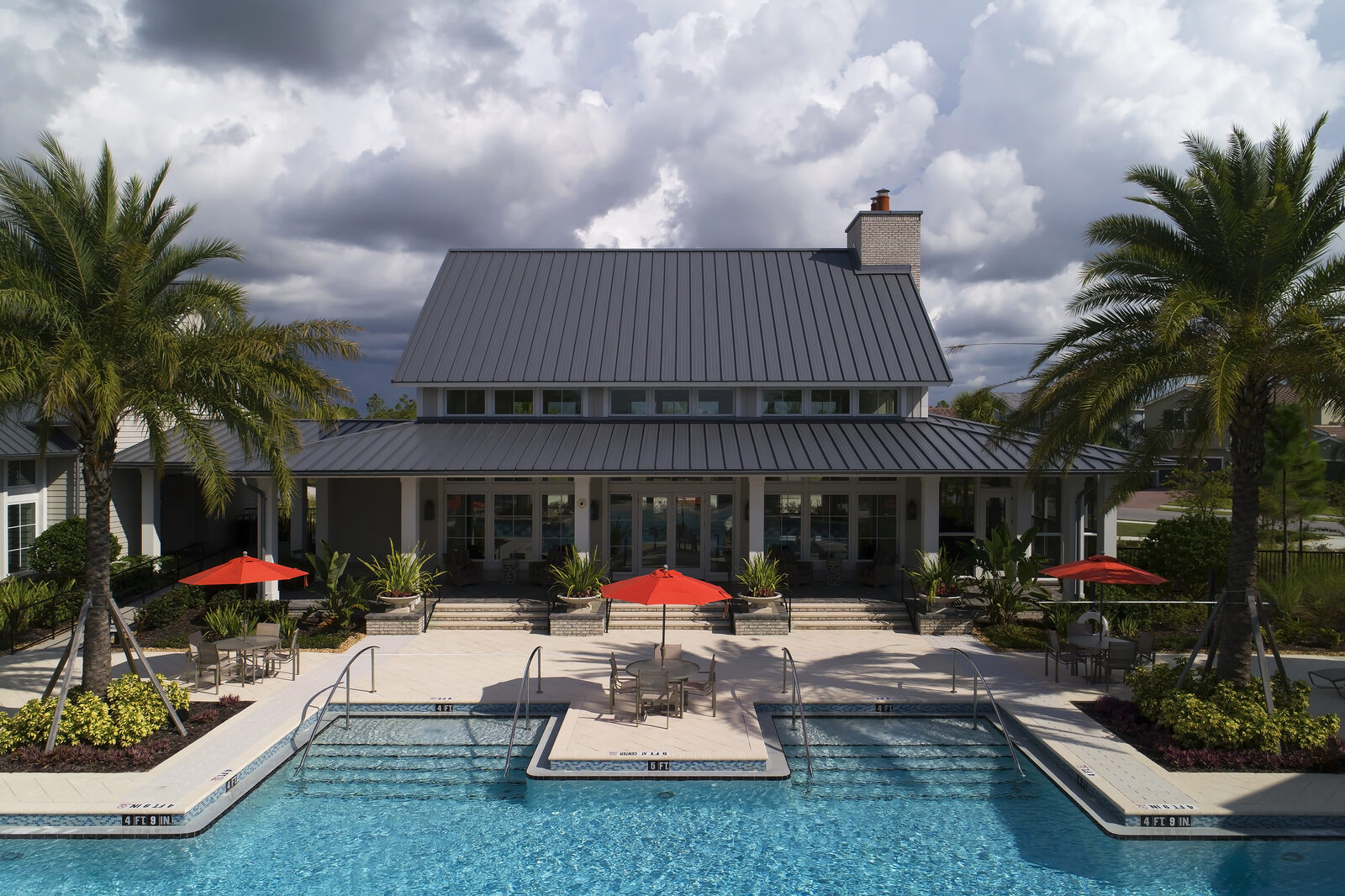 Aerial view of a residential metal roof neighborhood in Sarasota, Florida
